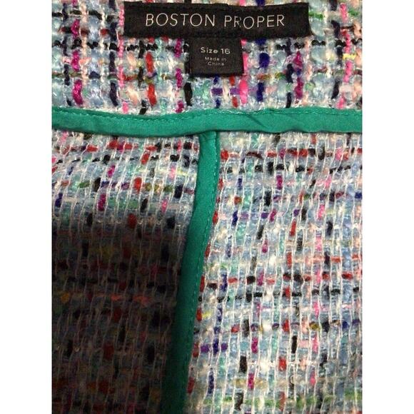 Boston Proper Womens Blazer 16 Multicolor Tweed Metallic Hook Closure Classic - Picture 6 of 11